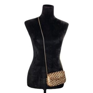 Betsey Johnson Gold Snake Print Leather Rhinestones Clutch Crossbody Bag
